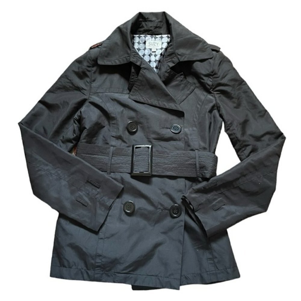 Suzy Shier Black Lightweight Double-breasted Pea Coat US M